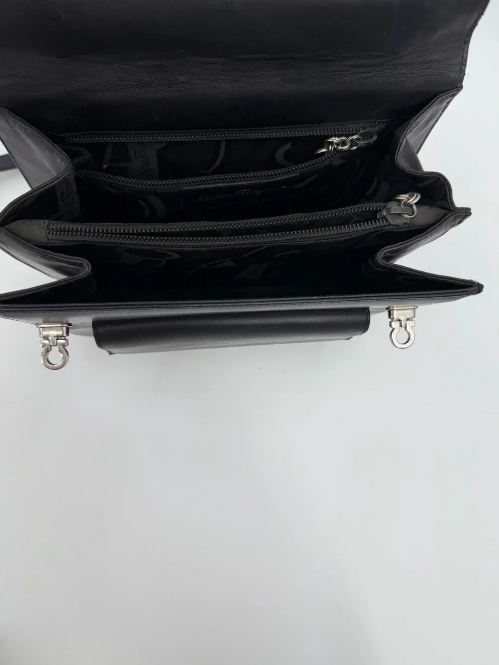 Vintage Salvatore Ferragamo Gancini Kelly Bag Black Leather Auth Papers